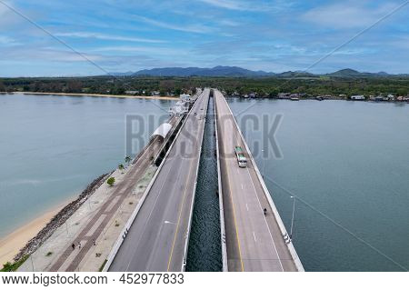 Aerial View Of Sarasin Bridge Road Transportation Background Concept The Bridge Is A Between Phang N