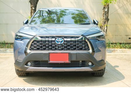 Samut Prakan, Thailand - April 16, 2022 : Front View Of Celestite Gray Metallic Is Toyota Corolla Cr