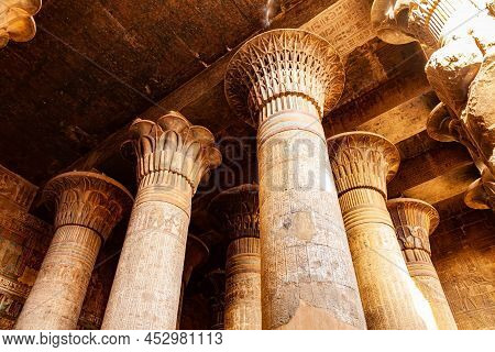 Beautiful Decoration At The Columns Of The Temple Of Khnum (the Ram Headed Egyptian God) In Esna, Up