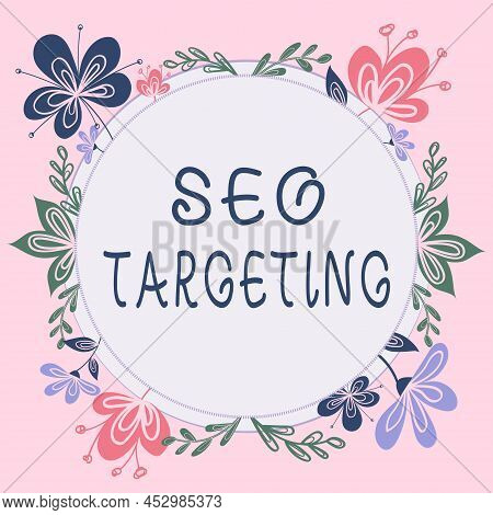 Text Sign Showing Seo Targeting. Conceptual Photo Specific Keywords For Location Landing Page Top Do