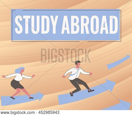 Hand Writing Sign Study Abroad. Business Concept Pursuing Educational Opportunities In A Foreign Cou