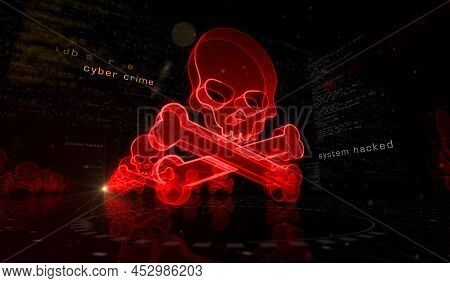 Skull Pirate And Online Cyberattack Symbol Digital Concept 3D Illustration