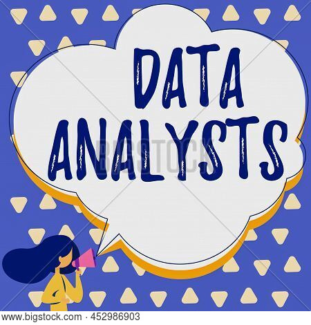 Text Sign Showing Data Analysts. Word For Programmer Design And Create Report Identifies Patterns Wo