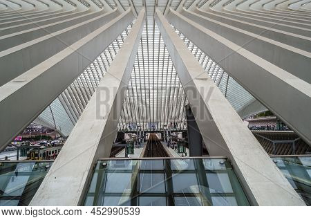 Liege, Belgium - August 22, 2013: View Of The Modern Liege-guillemins Railway Station Designed By Th
