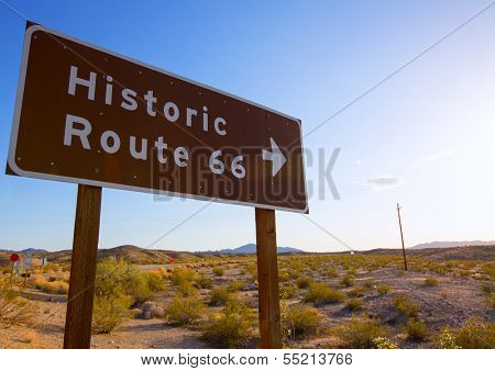 Historic route 66 road sing in Mohave Desert of California USA