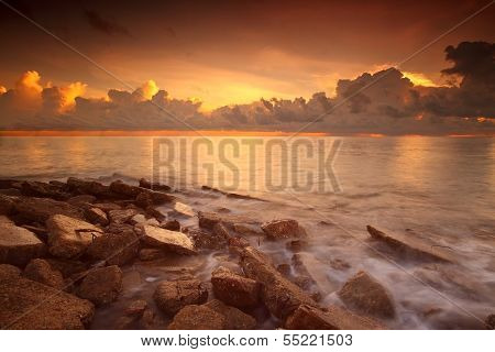 Long exposure photo of beach in the evening