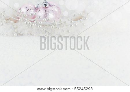 Pink Ornaments And Holiday Lights