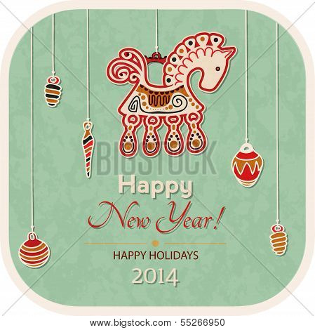 Vintage New Year Card - decoration horse