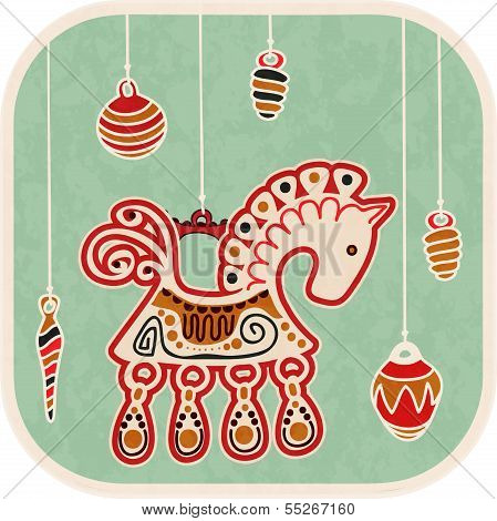 Vintage New Year Card - decoration horse