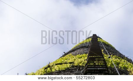 Factory Chimney With Stairs To The Blue Sky