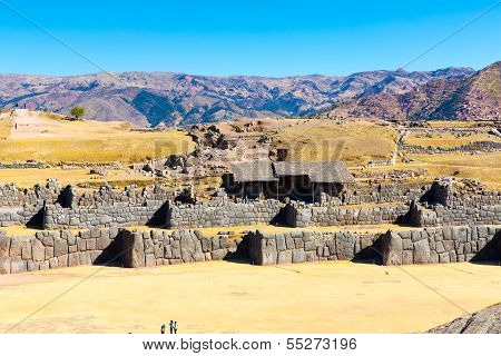 Inca Wall In Saqsaywaman, Peru, South America. Example Of Polygonal Masonry. The Famous 32 Angles St