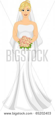 Illustration of a Slightly Pudgy Caucasian Bride in Her Wedding Dress