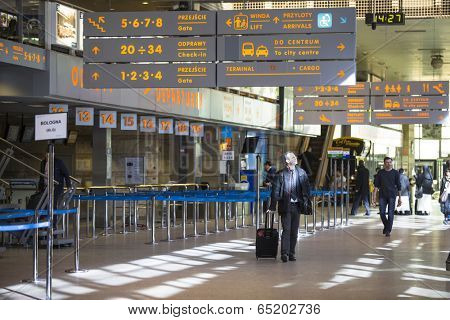 KRAKOW, POLAND - MAR 11, 2014: Terminal hall of John Paul II International Airport Krakow-Balice celebrated its 50th anniversary. The airport has one concrete runway, number 07/25, 2,550 m x 60 m.