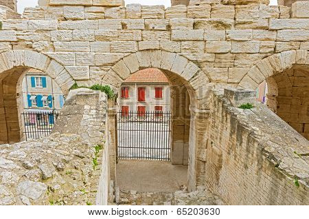 On Of The Entrances To Roman Amphiteathre In Arles, France.