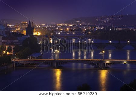 Prague, view from Letna on Charles Bridge and other bridges