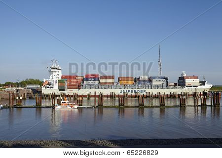 Brunsbuettel - Container Vessel At Departure Of Lockage