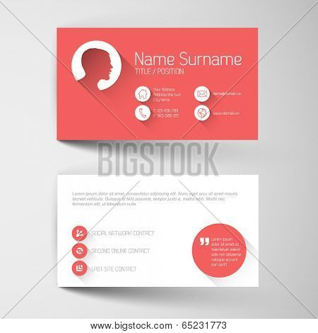 Modern simple red business card template with flat user interface