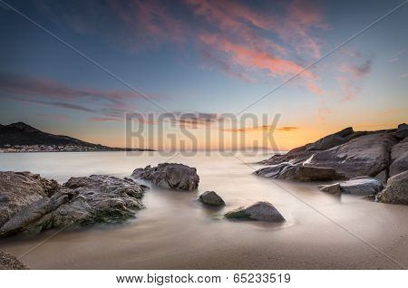 Sunset Over Algajola Beach In Corsica