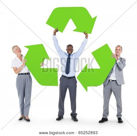 Business people with recycle sign