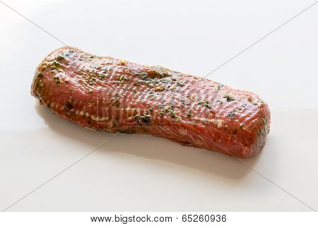 Raw Fillet Of Lamb In Marinade As Cut