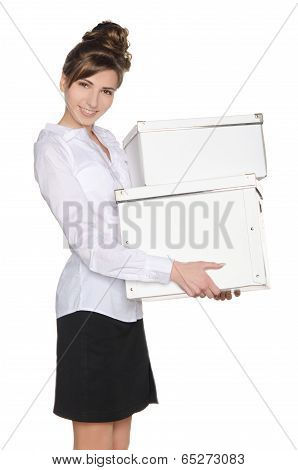 Young Woman Carrying White Boxes
