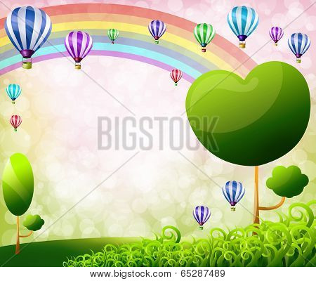 Colorful balloons on Green meadow