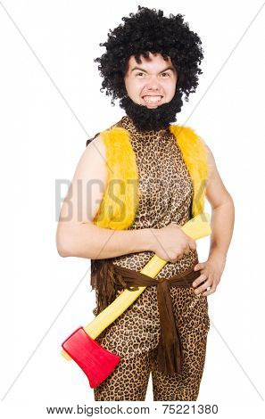 Savage man isolated on white