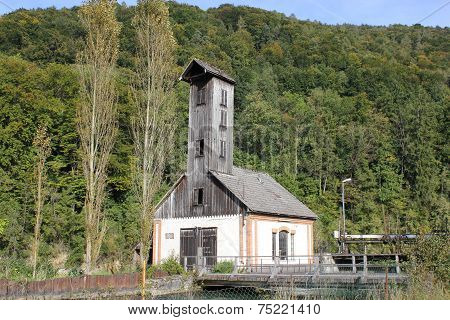 Old wooden church in the summer Aerial shot