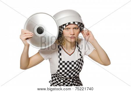 Woman cook isolated on the white background