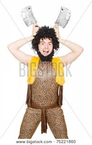 Savage man isolated on white