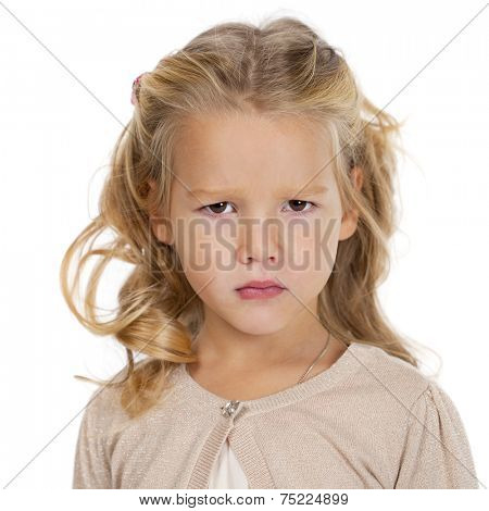 Portrait of beautiful little girl, studio on white background 