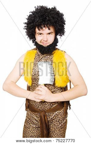 Savage man isolated on white