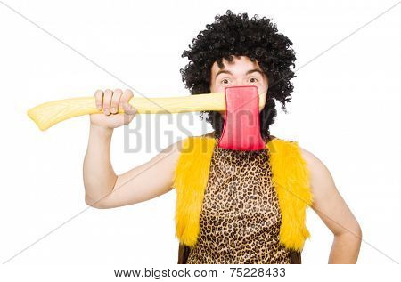 Savage man isolated on white