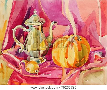 original handmade watercolor painting still life