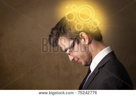Young person thinking with a glowing machine head illustration