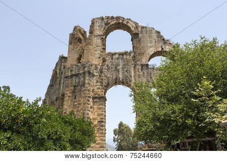 part of ancient aqueduct in Aspendos Turkey