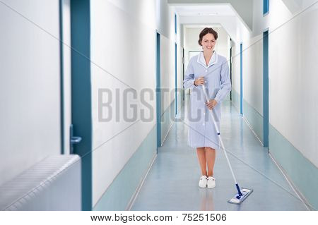 Maid Holding Mop