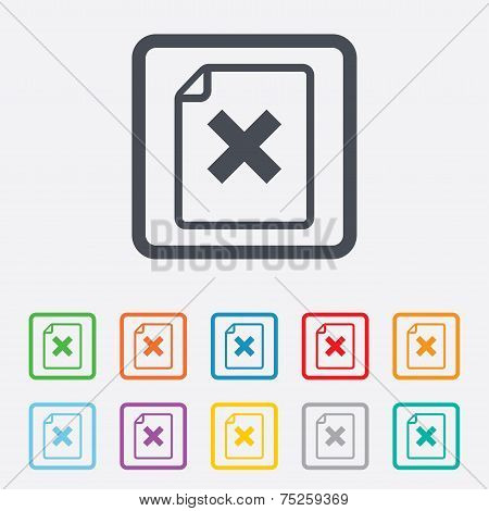 File document stop icon. Delete doc button.