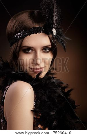 Beautiful retro woman from the roaring 20s ready to party