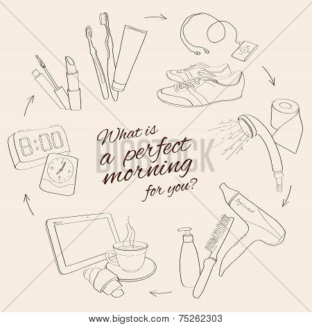 Your Perfect Morning. Set Of Elements. Sketch