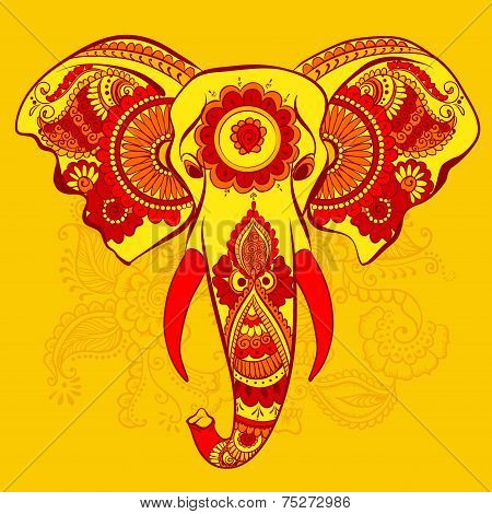 Vector Elephant on the Henna Indian Ornament