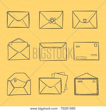 Hand drawn sketch illustration - letter and envelope