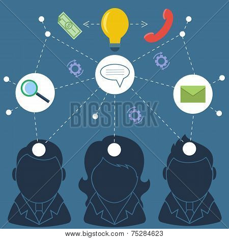 Teamwork concept with business people silhouettes