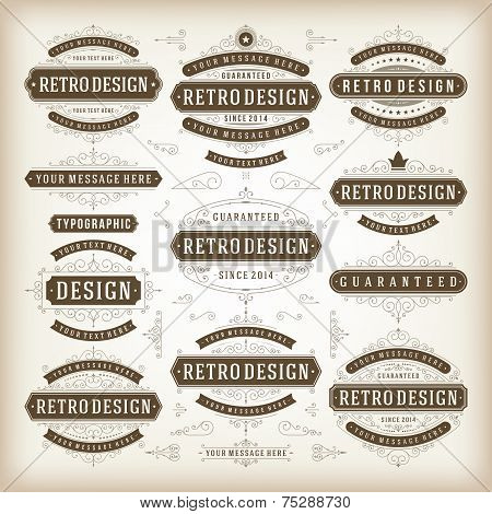 Vector Vintage Labels And Flourishes Swirls Design Elements