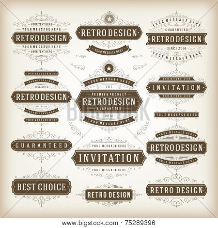Vector Vintage Labels And Flourishes Swirls Design Elements