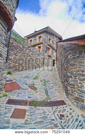 Typical Traditional Dark Brick Andorra Rural Houses