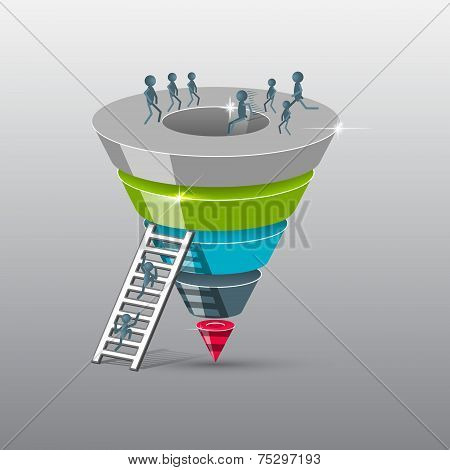 Conversion or sales funnel 3d, vector graphics
