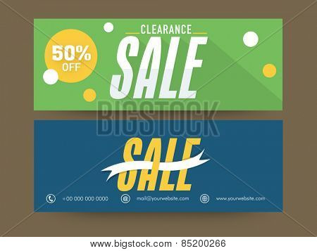 Beautiful website header or banner set for Clearance Sale with 50% discount offer.