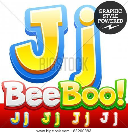 Vector set of 3D colorful children font in cartoon style. Optional different colors. Letter J