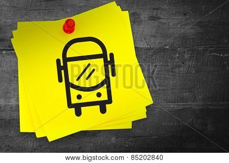 Bus graphic against sticky note with red pushpin